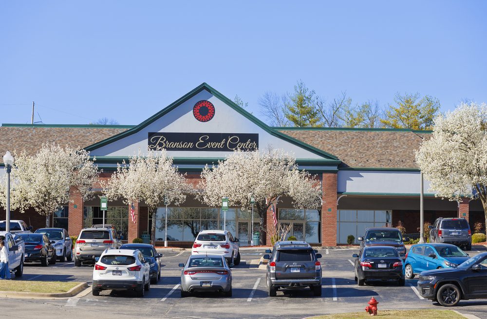 The venue exterior in spring